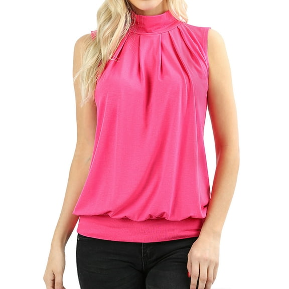 Zenana Women & Plus Sleeveless Mock-TurtleNeck Pleated Top with Waistband
