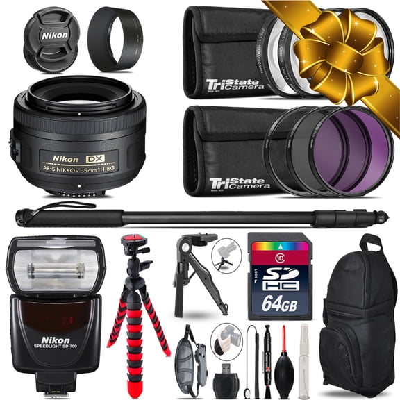 Nikon AFS 35mm 1.8 + SB-700 AF Speedlight + UV-CPL-FLD - 64GB Accessory Kit (International Version)