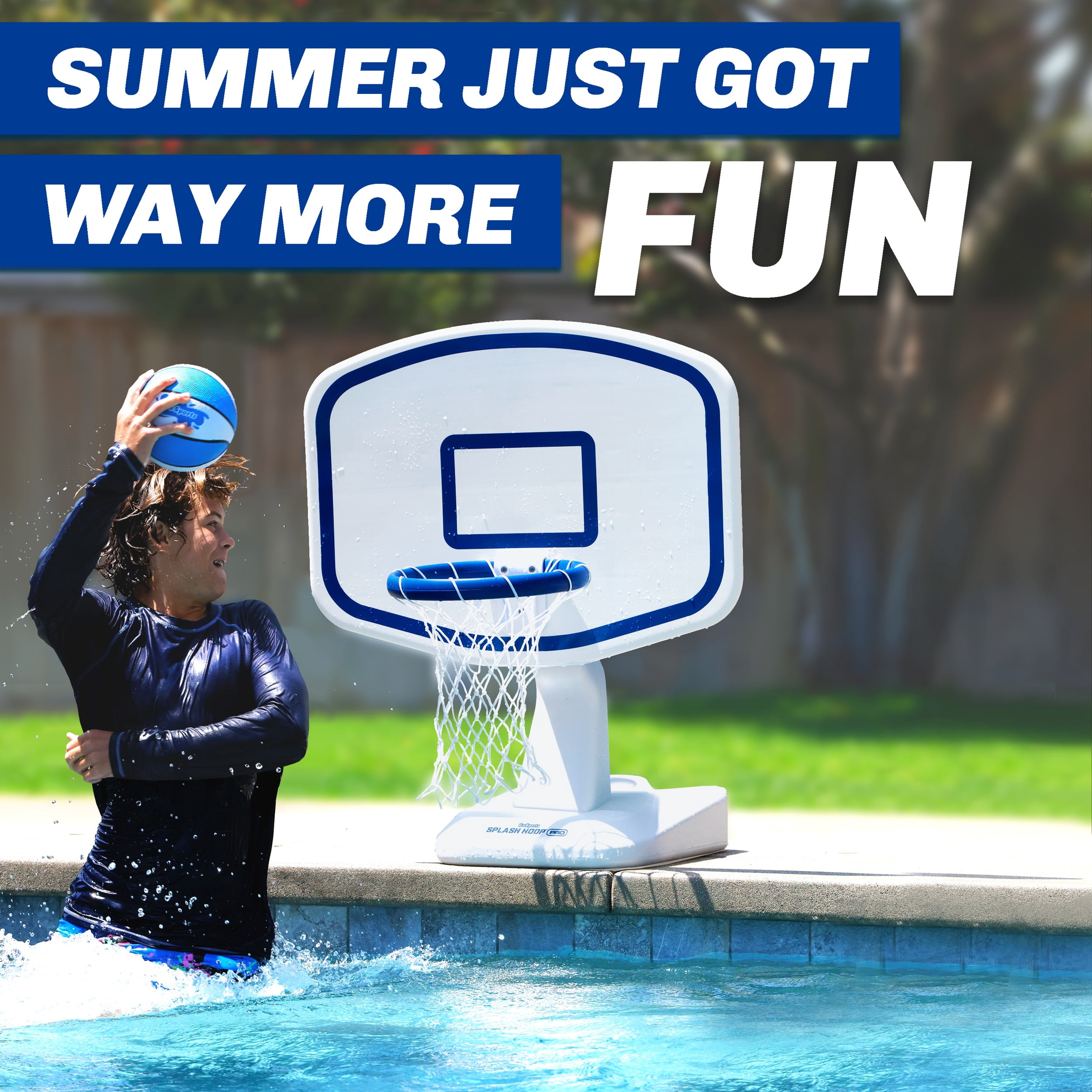 GoSports Splash Hoop PRO Swimming Pool Basketball Game - Includes Poolside Water Basketball Hoop, 2 Balls and Pump - White