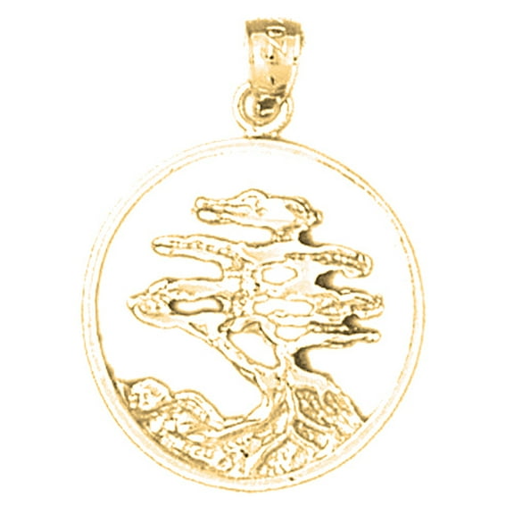 18K Yellow Gold Cedar Tree Pendant - 26 mm