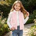 thumbnail image 7 of Girls Fleece Vest with Pockets Casual Full Zip Warm Turtleneck Kids Fall Winter Outwear Pink 5, 7 of 7