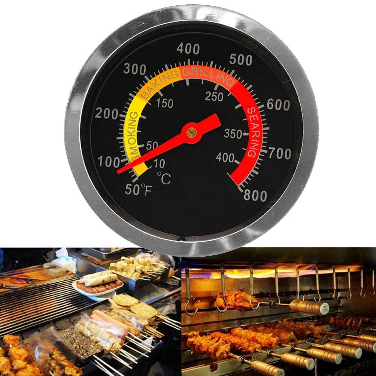 3 18 Inch Barbecue Charcoal Grill Smoker Temperature Gauge Pit BBQ  Thermometer Fahrenheit and Heat Indicator for Meat Cooking Port Lamb Beef  Stainless Steel Temp Gauge 