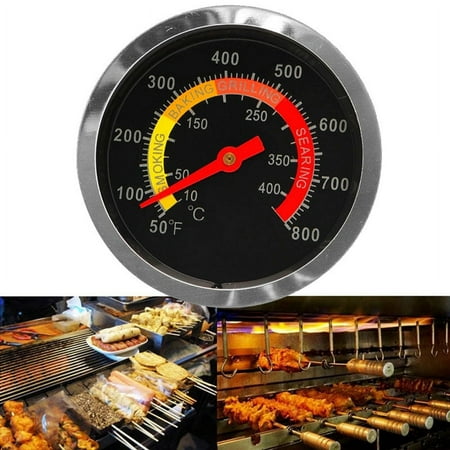 

BBQ Charcoal Grill Temperature Gauge Pit Barbecue Thermometer Fahrenheit and Heat Indicator for Meat Cooking Port Lamb Beef Stainless Steel Temp Gauge
