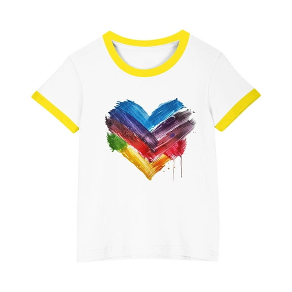 Boys Girls Heart Graphic T-shirts Cotton Kids Plain Round Neck Basic Top - Children School Active Tees Shirts Age 3-13 Years Yellow 2-3 Years