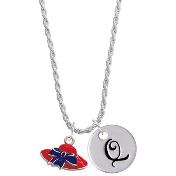 Delight Jewelry Silvertone Red Hat With Purple Bow Silvertone Script Initial Disc - Q - Charm Necklace, 20"+3"