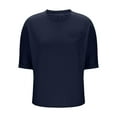 thumbnail image 5 of Stylish Olyvenn Women Oversized T Shirts Short Sleeve Crew Neck Summer Fashion Tops Casual Loose Top Basic Tee with Pocket Navy M, 5 of 7