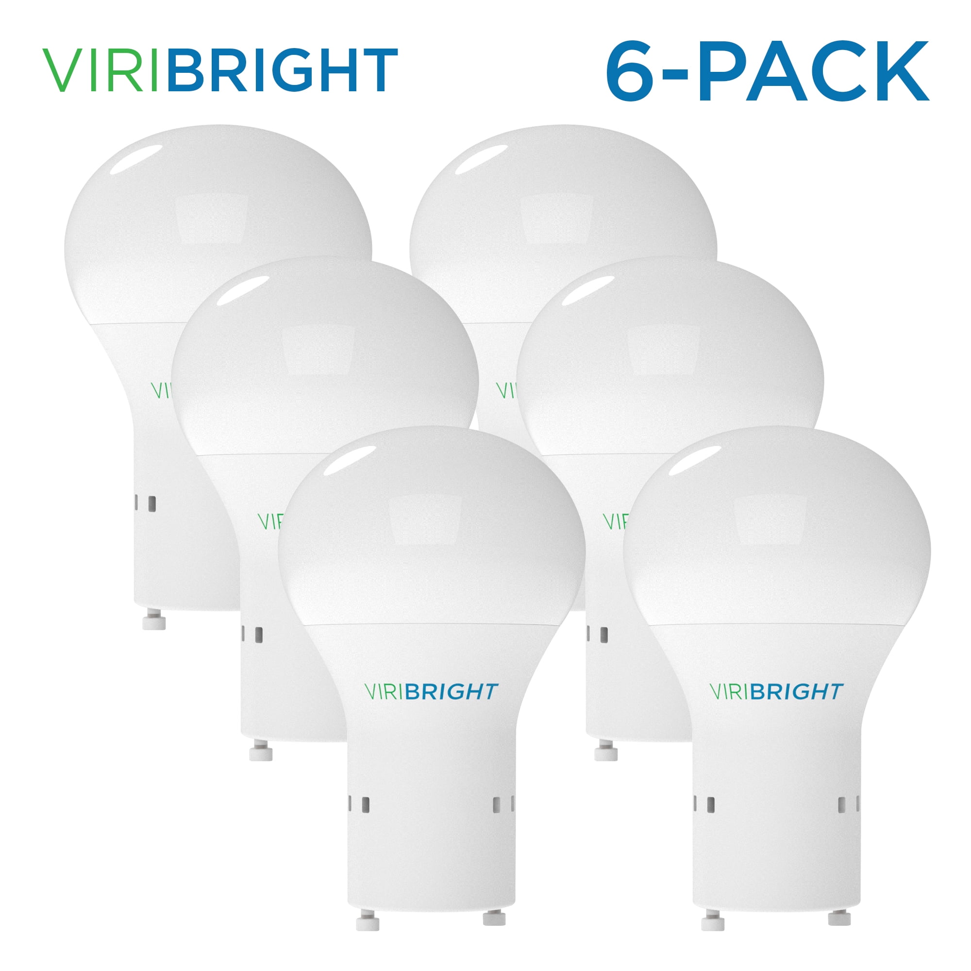 Viribright 60 Watt Replacement LED Light Bulbs (6 Pack), 6500K Daylight, 800+ Lumens, GU24, 90+ CRI
