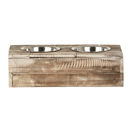 UPC: 0813807021426 | Huntley Pet Elevated Dog and Cat Double Bowl Feeder Stainless Steel Bowls (Berjen  Small)