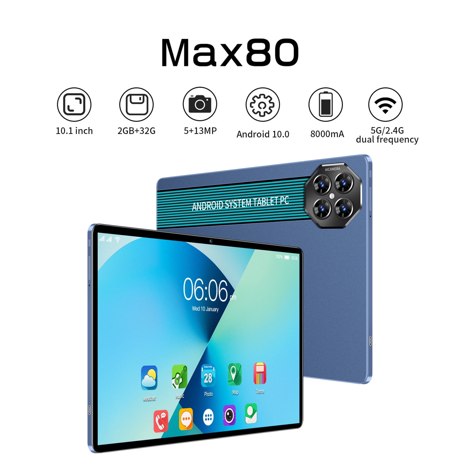 Tablets for Adults, Hwkond Enhanced 2+32G 10.1-inch Android Tablet PC IPS HD Ultra-thin Screen Bluetooth WiFi（2.4G,5G）Tablet Computer Support 256G Memory Card SIM HD Voice,Blue