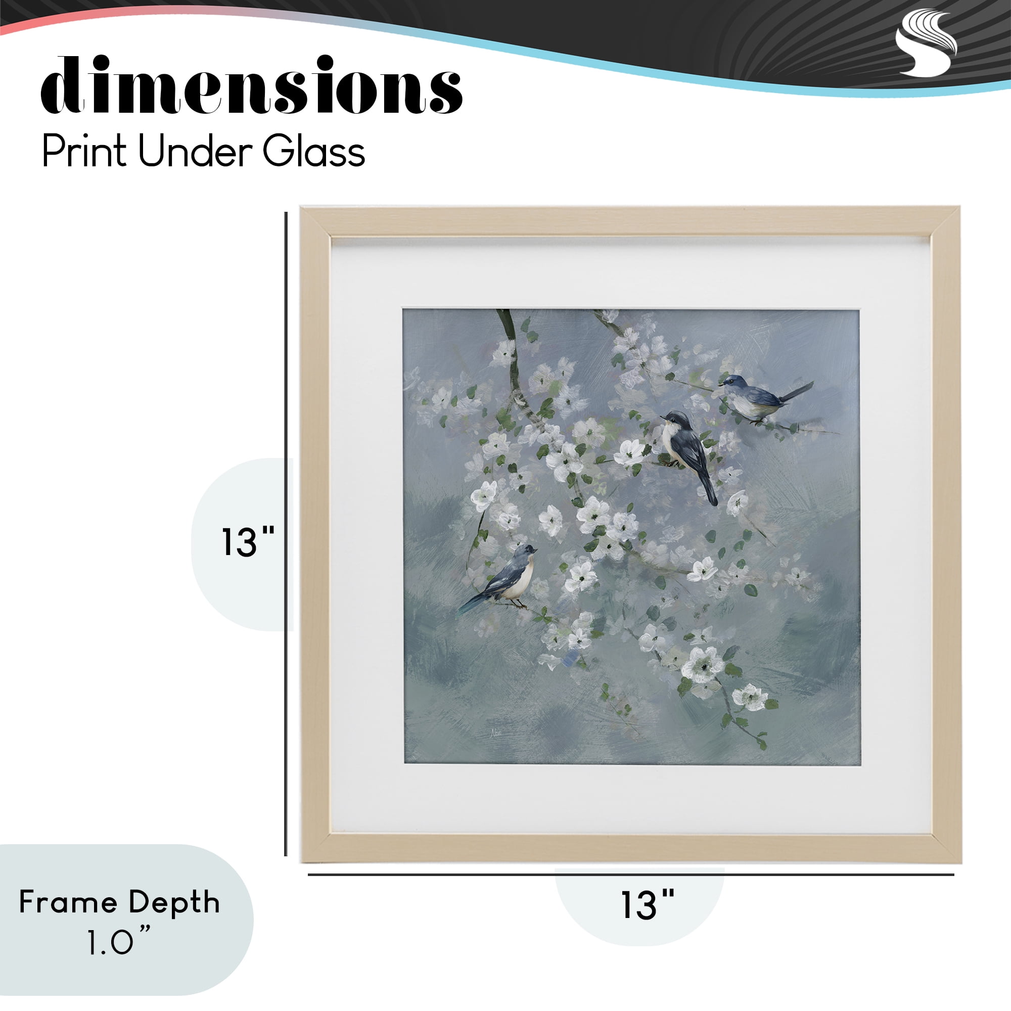 Stupell Industries Serene Birds on White Blooms Birch Framed Print Under Glass, design by Nan