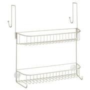 mDesign Extra Wide Metal Wire Over the Bathroom Shower Door Caddy, Hanging Storage Organizer with Built-In Hooks and Baskets on 2 Levels for Shampoo, Body Wash, Loofahs, Rust Resistant - Satin