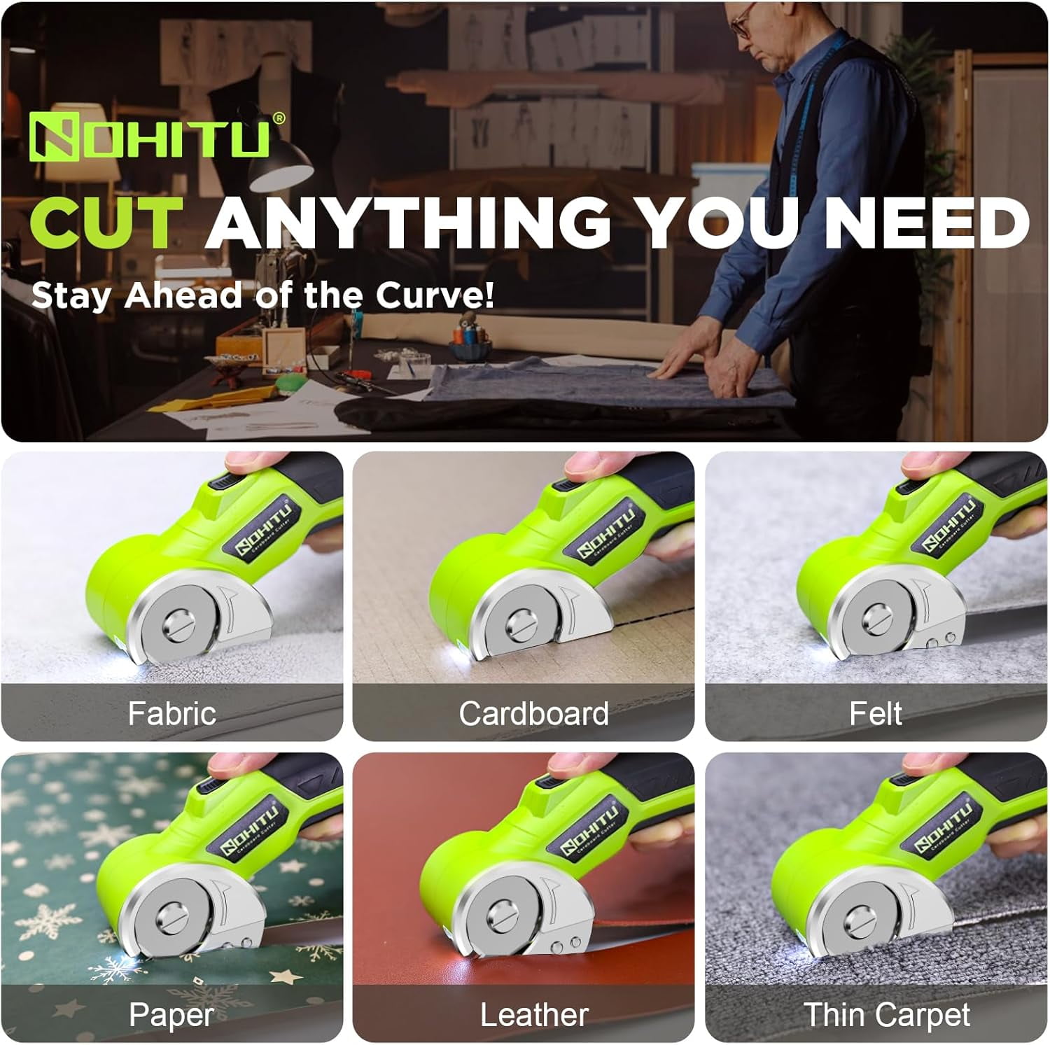 Cordless Electric Scissors: 4V Rechargeable Rotary Cardboard Cutter, 3000mAh Battery, with LED Light, Box Cutter for Fabric Carpet Carton Plastic Leather Cloth