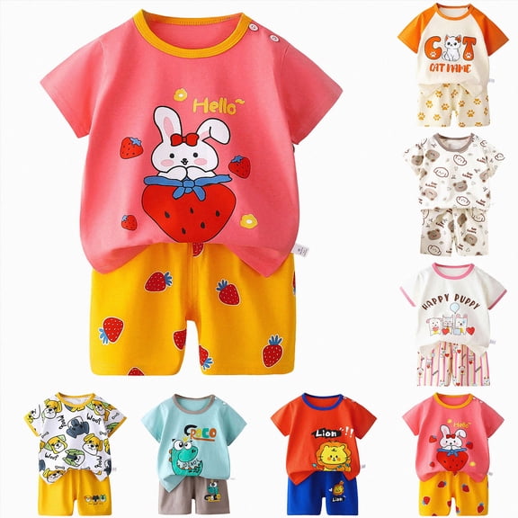 Xudanell Toddler Baby Boy Clothes for 2t 3t Boys Cute Summer Short Sleeve T Tops Shorts Clothes Sets Baby Boy Outfits Orange for Size 9-18 Months