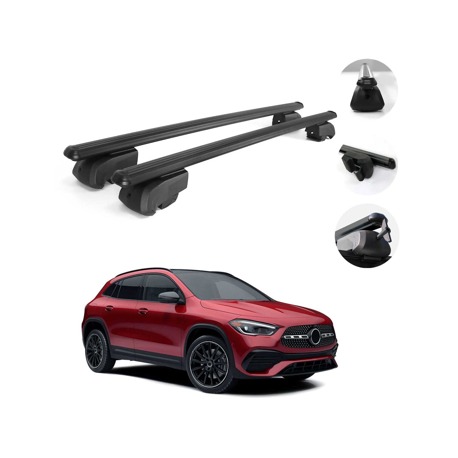 Black Roof Rail Rack Cross Bars Luggage Carrier Fits MB GLA Class 2020