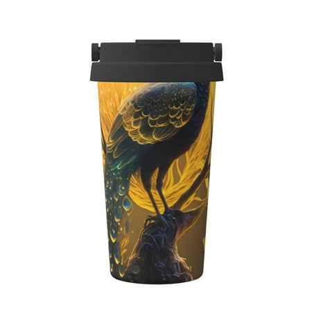 

KLL Elegant Gold Leaf Peacock Pattern Stainless Steel Vacuum Insulated Tumbler - Carry Insulated Coffee Mug - Reusable Insulated Cold Brew Iced Coffee Cup Thermos