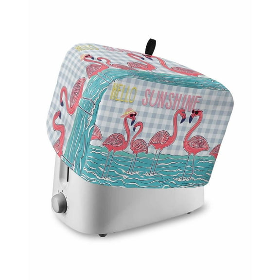 Fsddascl Summer Cute Flamingo Toaster Cover 4 Slice, Large Kitchen Appliance Covers, Cartoon Animal Grey Check Plaid Toaster Oven Cover with Loop, Bread Machine Cover Polyester Dust Cover Protection