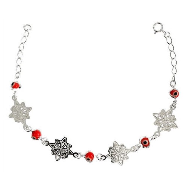 JOYARIS Pulsera Ajustable Nudo De Bruja Triqueta Ojo Turco Plata 925 Talla Largo/Ancho: 17.5 cm (ajustable) x 5 mm PT-0000584