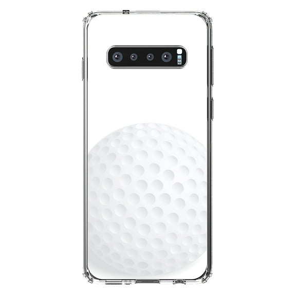 DistinctInk Clear Shockproof Hybrid Case for Samsung Galaxy S10  PLUS(6.4" Screen) - TPU Bumper, Acrylic Back, Tempered Glass Screen Protector - White Golf Ball