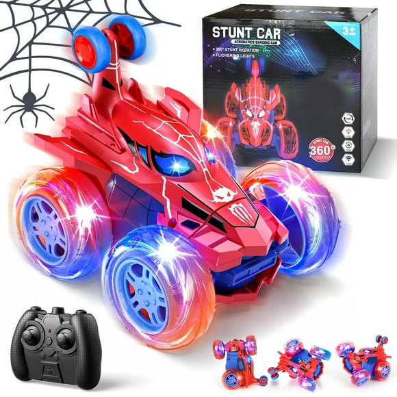 HLONK Fast Stunt LED Battery-Powered Plastic Spider-Man RC Car Red