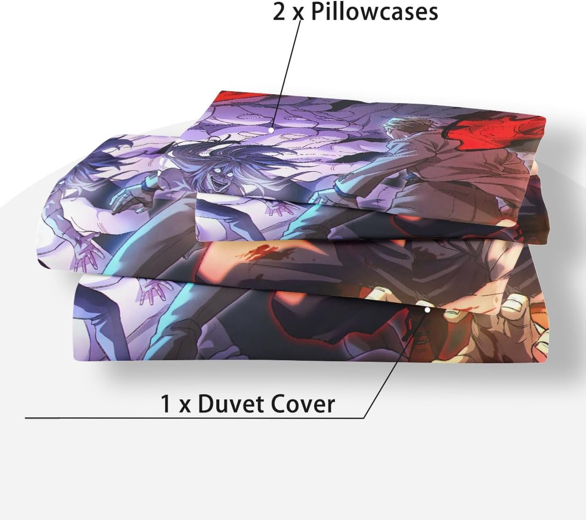 Anime Jujutsu Kaisen Duvet Cover Bedding Set,3D Anime Soft Comfortable Quilt Cover Twin Full Queen King Size with Pillowcases (Color 1, Twin)