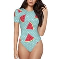 thumbnail image 2 of Uemuo Watermelon Pattern Women's One Piece Short Sleeve Swimsuit Rash Guard Surfing Modest Quick-drying Swimsuit Beach Essentials-X-Large, 2 of 9