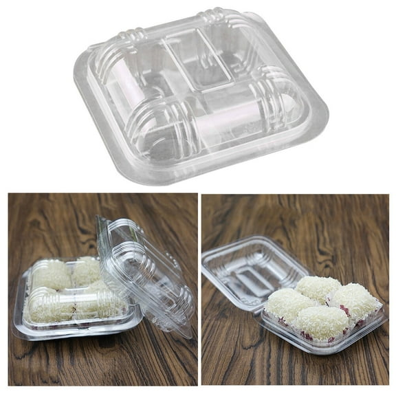 100pcs Transparent Boxes Hinged Lid Four-grid Takeout Food Containers for Desserts Fruits