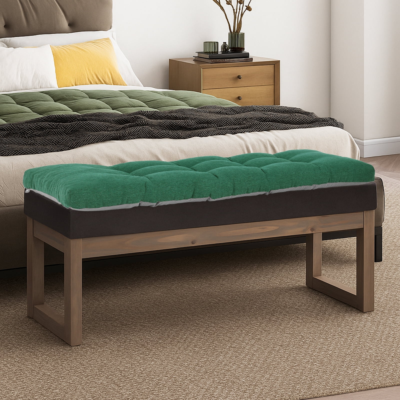 Baibu Tufted Bench Cushion Loveseat Cushion with Tires Suitable for Garden Patio Bench Indoor Furniture with Anti-slip Bottom, Dark Green, 40"x15"x3"