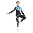 thumbnail image 3 of Aislor Kids Girls Long Sleeve Zipper Coat Shiny Rhinestones Contrast Color Patchwork Jacket With Leggings Figure Skating Dance Suit Blue Green 8, 3 of 8
