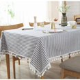 thumbnail image 2 of CFen-Mantel rectangular de algodón y lino con estampado A rayas, cubierta de mesa con borlas para el hogar, cocina, banquete, 1 unidad, 2 of 4