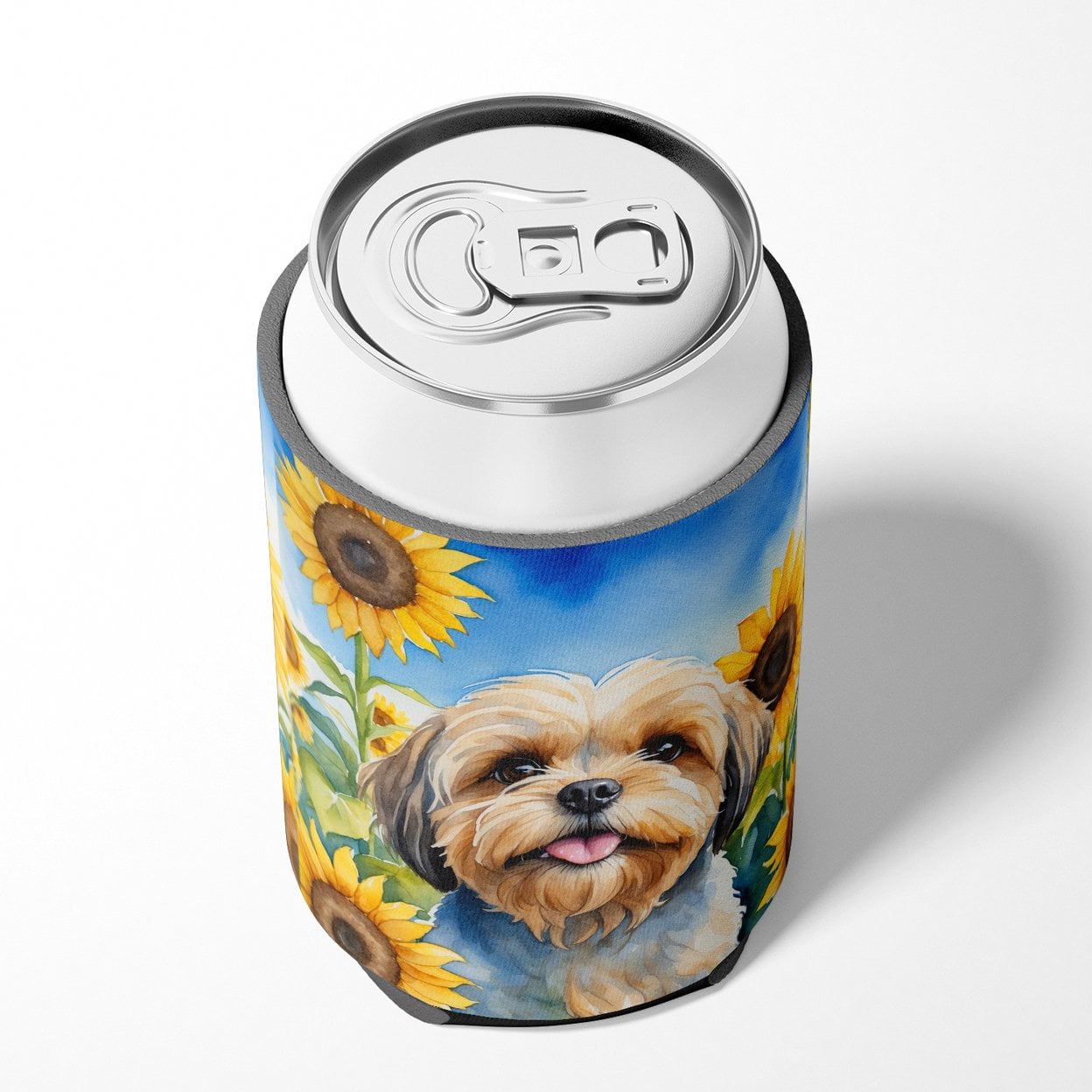 Lhasa Apso in Sunflowers Can or Bottle Hugger 3 in x 5 in