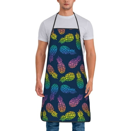 

Xecao Retro Bright Pineapple Print Funny BBQ Chef Aprons for Men Women Adjustable Kitchen Cooking Aprons with Pocket Waterproof Oil Proof No Pilling Fading