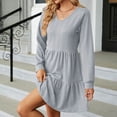 thumbnail image 6 of Sngxgn Women's V Neck Swing Ruffle Long Sleeve Mini Dress(Grey,S), 6 of 7