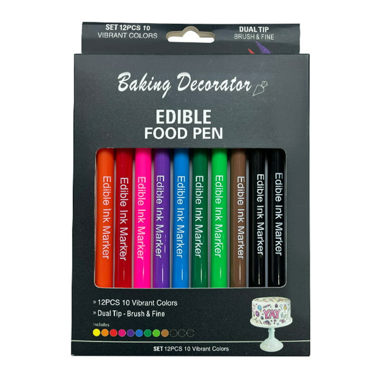 Edible Markers Food Coloring Pens 12 Colors,Upgrade Double Sided Food Grade  Edible Pens,Gourmet Writer Food Coloring Markers for  Cookies,Fondant,Dessert,Frosting,Macaron,Easter Eggs Decorating,Baking