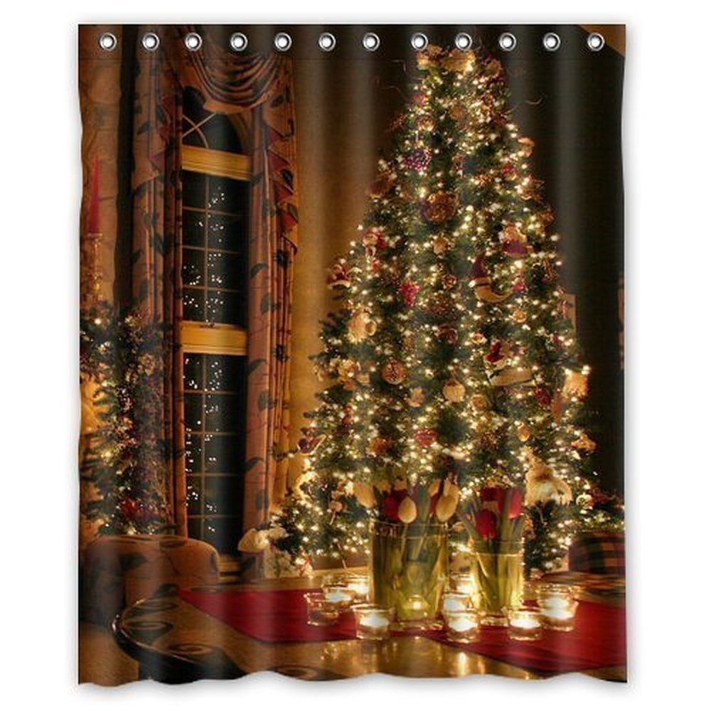 GreenDecor Christmas Eve Waterproof Shower Curtain Set with Hooks