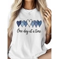 thumbnail image 3 of Women's T-Shirt Minimalism Blue Heart One Day At A Time Short Sleeve Casual Tee Classic Crew Neck T Shirt for Women White, 2XL, 3 of 7