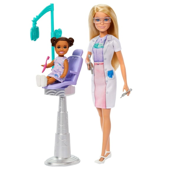Barbie Dentist Doll with Blonde Fashion Doll, 1 Kid Doll, Medical Doctor Furniture & Accessories