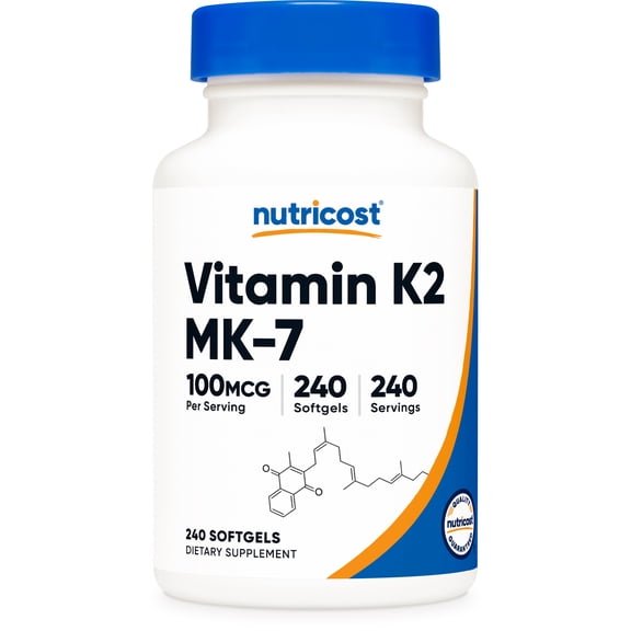 Nutricost Vitamin K2 MK-7 100mcg, 240 Softgels - Gluten Free and Non-GMO Supplement