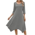 thumbnail image 3 of Wiicoznt Womens Dresses Maxi Solid Color Casual Loose Crew Neck Long Sleeve Dresses Flowy Wedding Guest Dress, 3 of 10