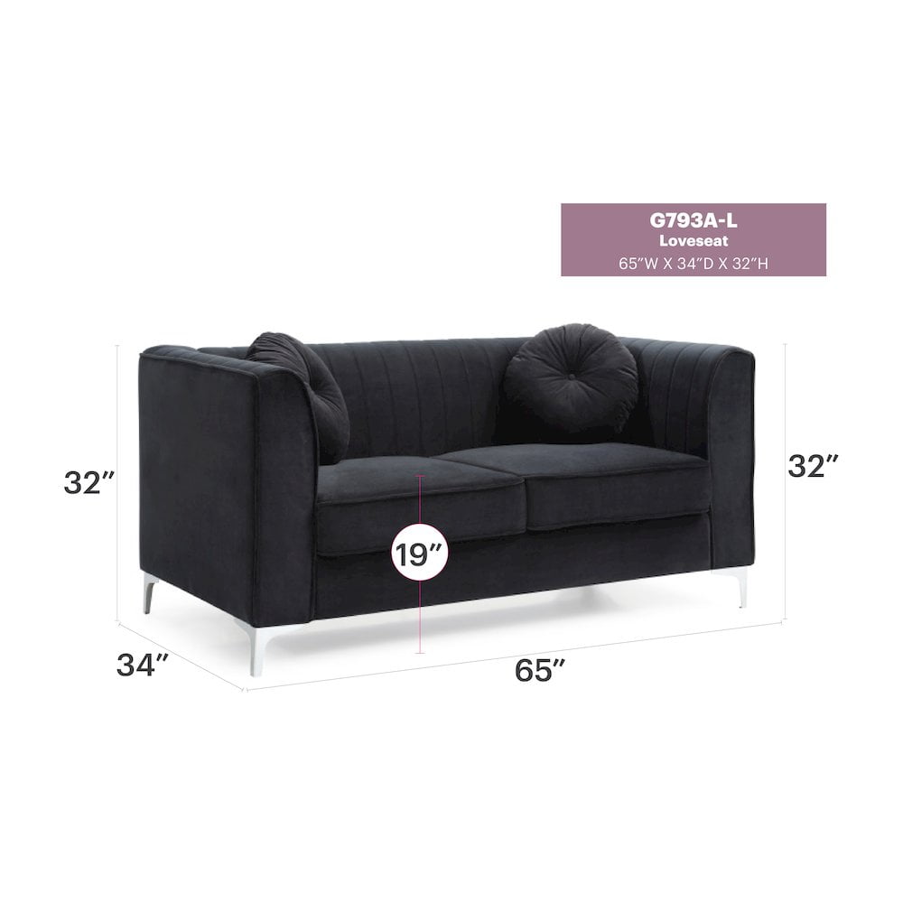 Glory Furniture Delray Loveseat in Black Color