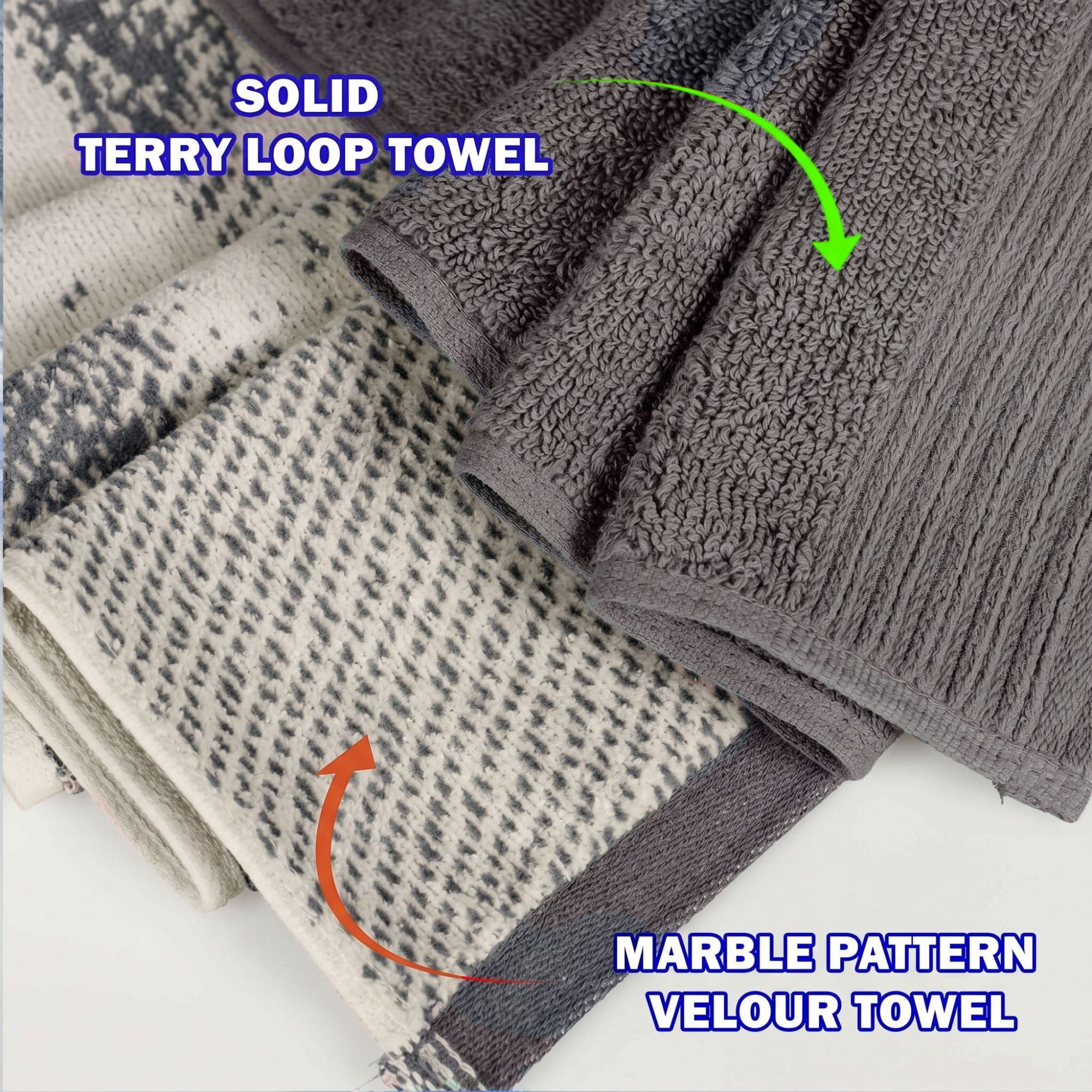 Superior Marble and Solid Jacquard Assorted Cotton 10 Piece Towel Set, Ivory - Charcoal