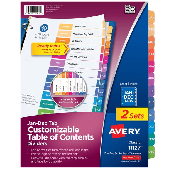 Avery® Jan-Dec Dividers, 12 Tabs, Ready Index (11127)