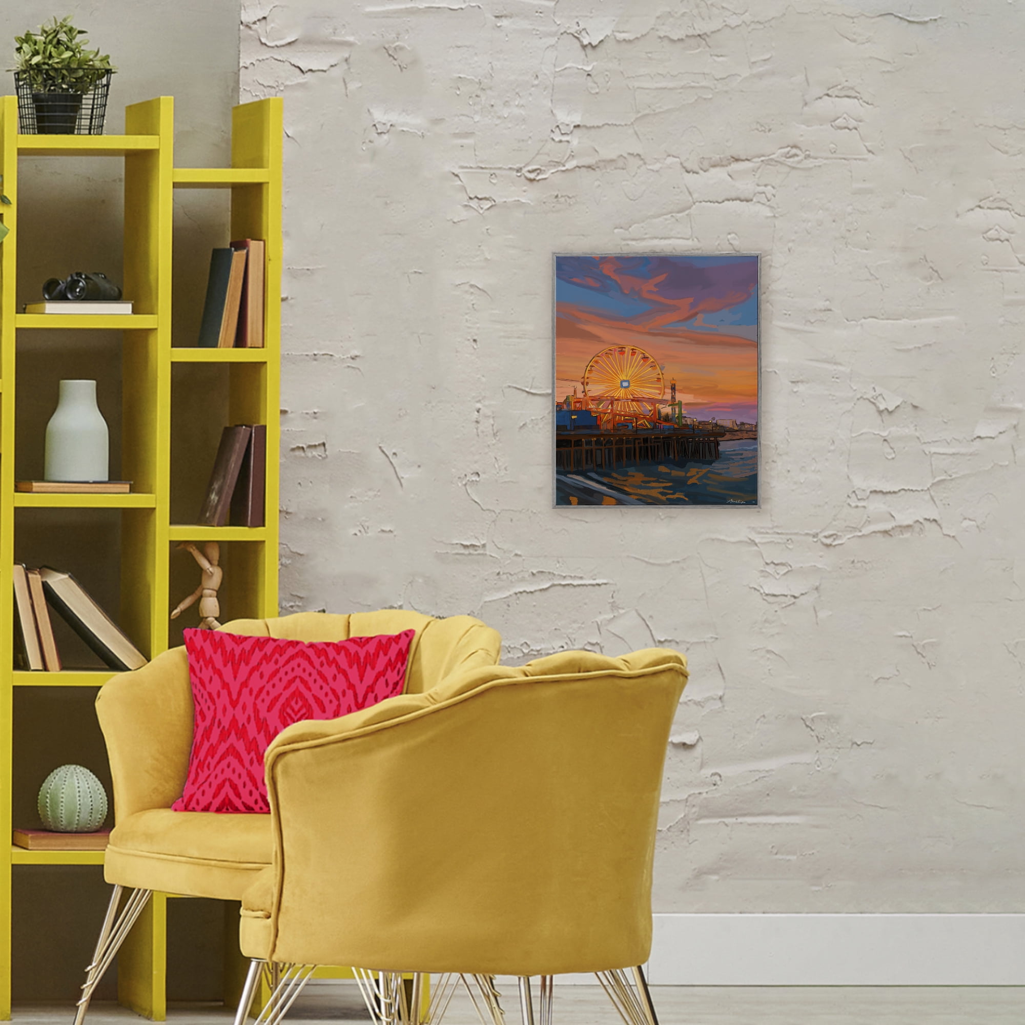 Stupell Industries Santa Monica Pier Sunset Gray Framed Giclee Art, design by Amelia Noyes