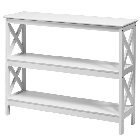 Costway 3-Tier Console Table X-Design Bookshelf Sofa Side Accent Table withShelf White