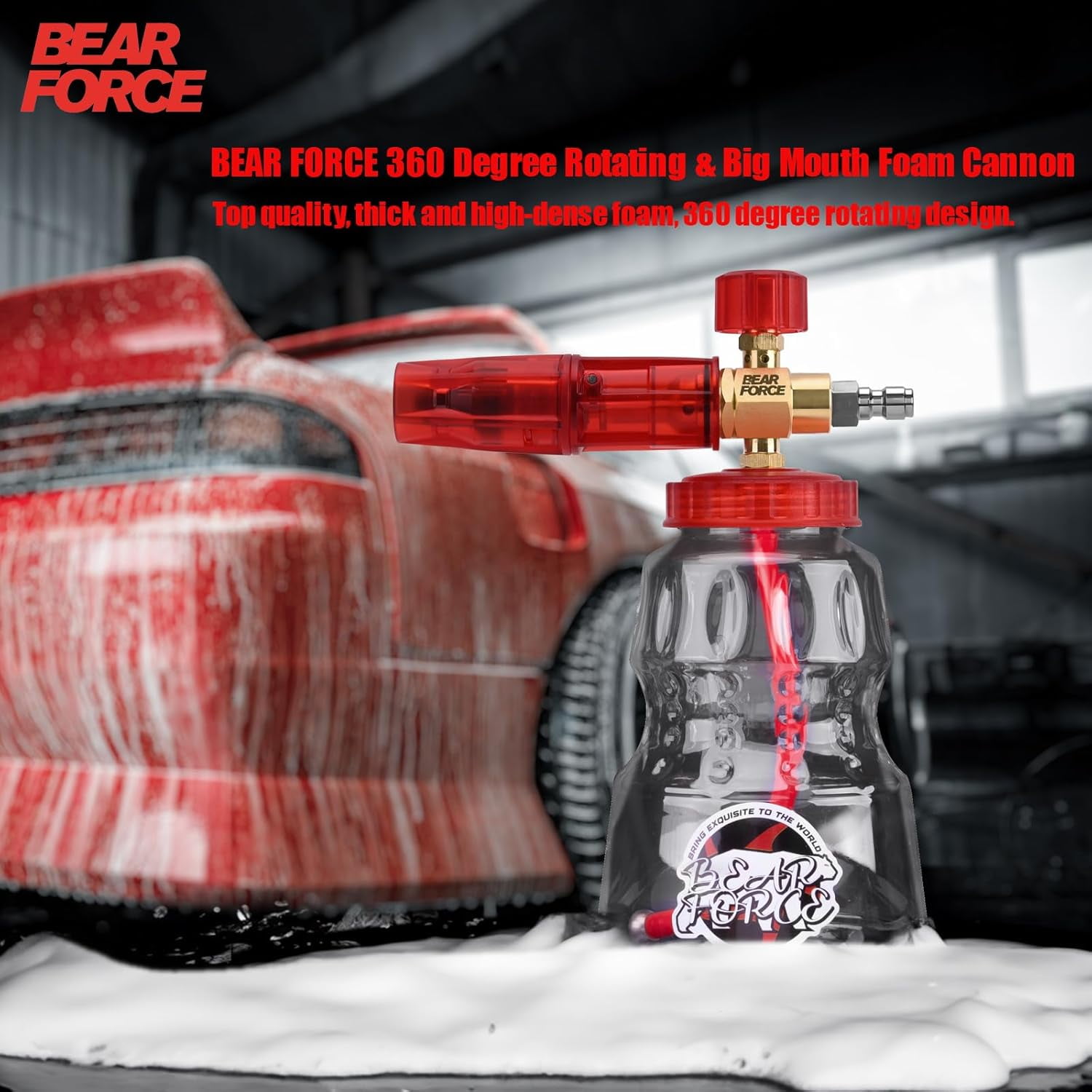 Bear Force Brass Foam Cannon for Pressure Washer with 1/4" Quick Connect, 360° Adjustable Snow Foam Sprayer, 1.25mm & 1.10mm Orifice Nozzle, 32 oz Bottle for Car Wash