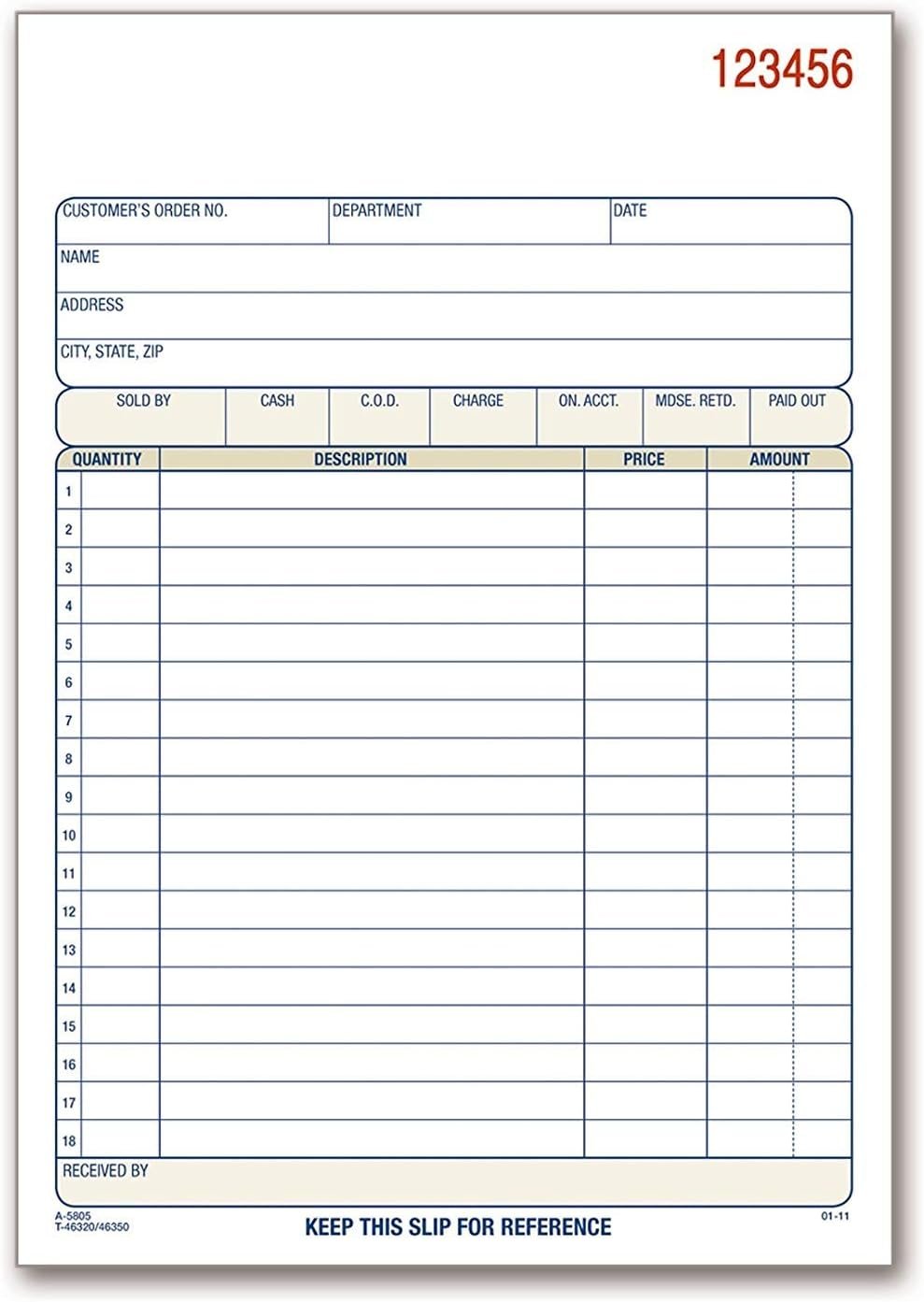 Adams Sales Order Book, 2-Part, Carbonless, White/Canary, 5-9/16 x 8-7/16 inches, 50 Sets per Book DC5805 12 Pack