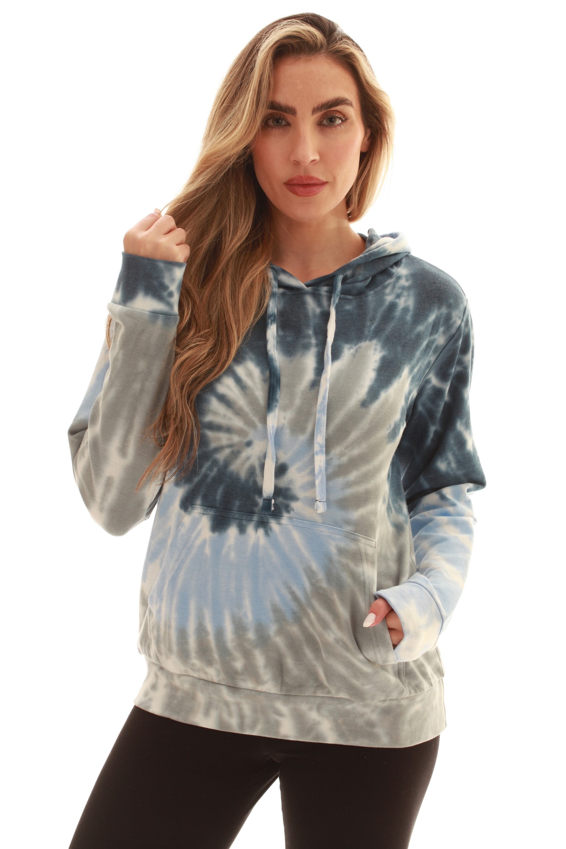 Just Love Women's Loop Terry Tie Dye Hoodie (Tie Dye Navy Blue and Grey ...