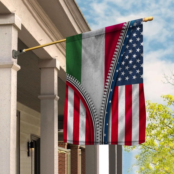Zipper Flag American Show Italian Flag USA Italy Patriotic Root House Flag, Double-Sided Decorative Outdoor Flag, Patriotic Polyester Yard Flag 29.5 x 39.5 in