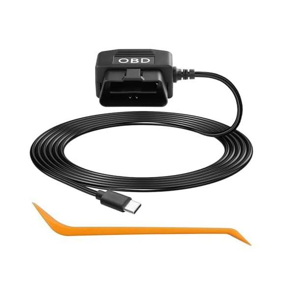 YJJSKEJI OBD Power Cable for Dash Camera OBD2 to Type C Adapter Hardwire Charger Cable 24 Hours Surveillance/Acc Mode with Low Voltage Protection 13-40V to 5V 3A (11.5FT/3.5M) (Straight USB C)