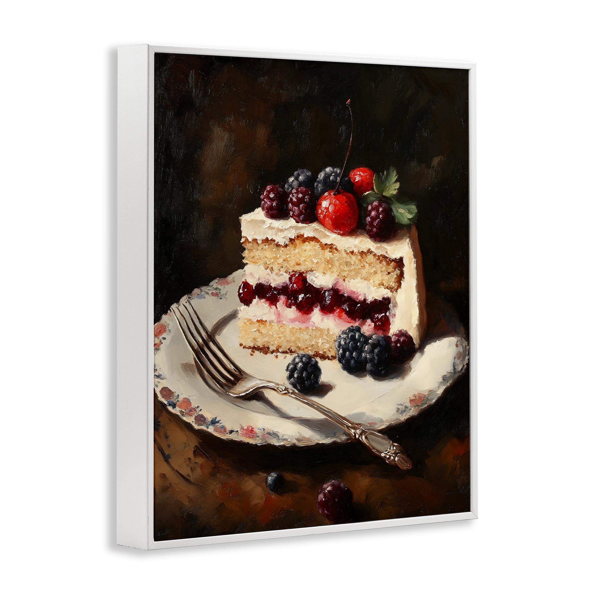 Stupell Industries Berry Topped Cake Slice White Framed Giclee Art, design by Franklyn Gregory