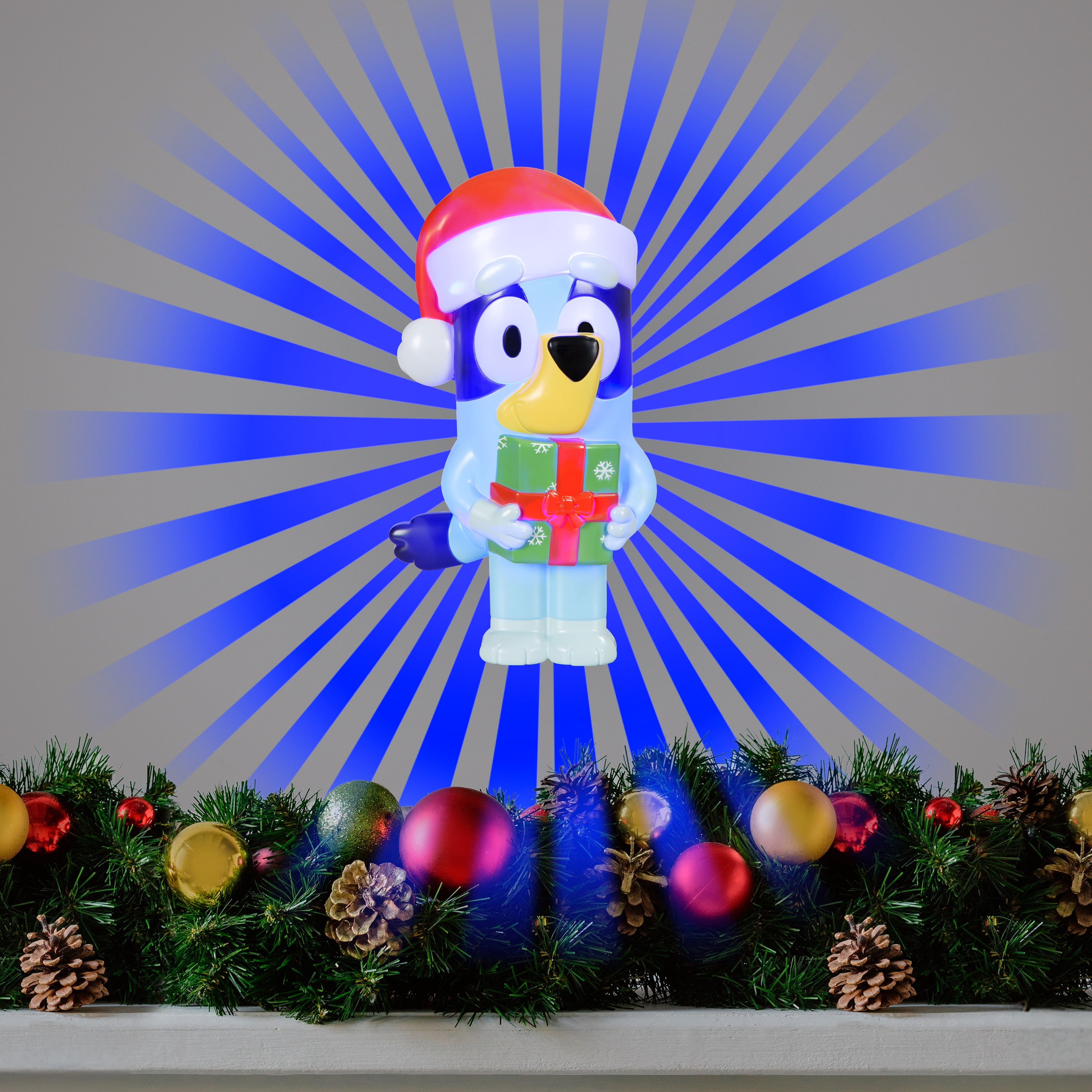 Christmas Battery Operated Holiday Lighting Projector Lights Radiant Beams Blow Mold Hanging Bluey with Santa Hat BBC